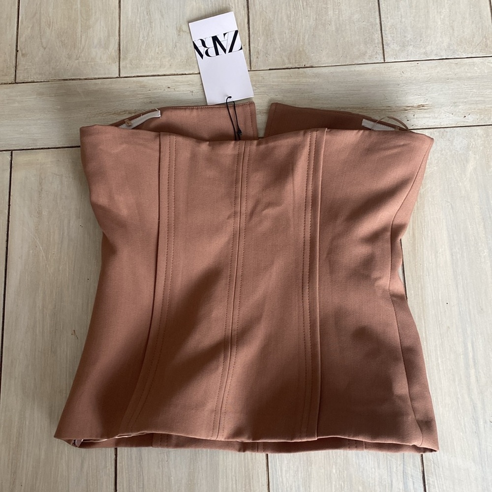 Zara NWT Tan Strapless Top Small - Picture 3 of 3